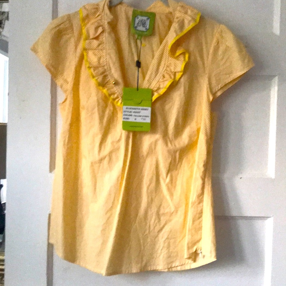 Elizabeth McKay yellow pin striped shirt
